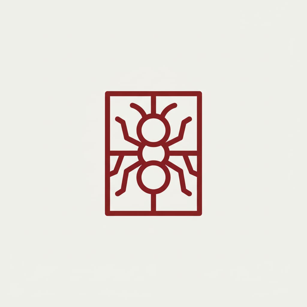 RedAntis logo: abstract red ant with window frame